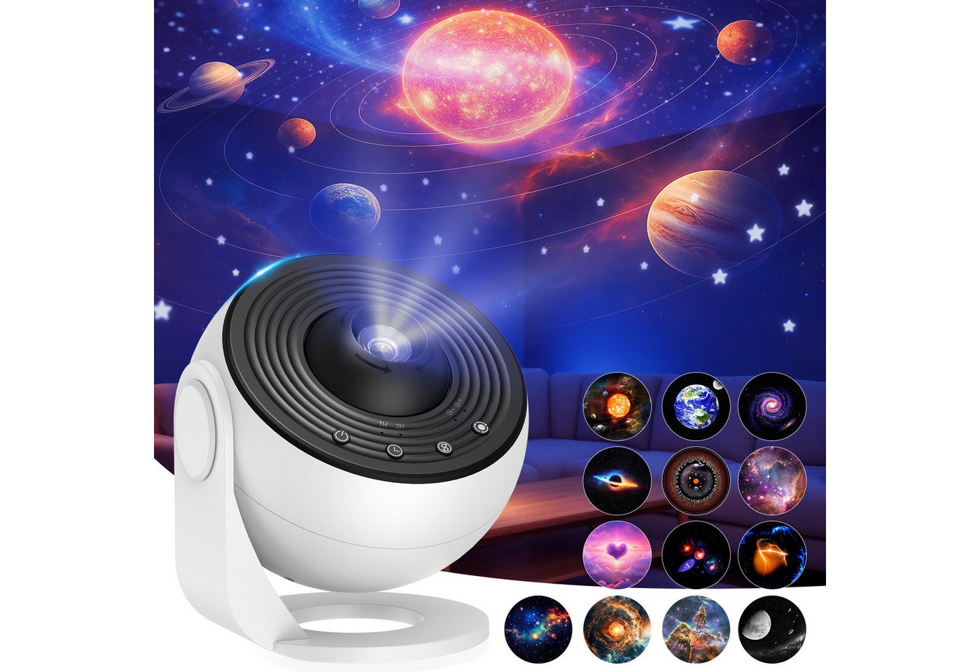 BlingBin LED-Sternenhimmel LED Nachtlicht Galaxy Projector Lamp mit 13 Filmsets, 360°Drehbare, 13 in 1 Planetarium Projektor, LED fest integriert, Tageslichtweiß, Dimmbar, Energieeffizient, Timer, Tragbar, Verstellbarer Arm