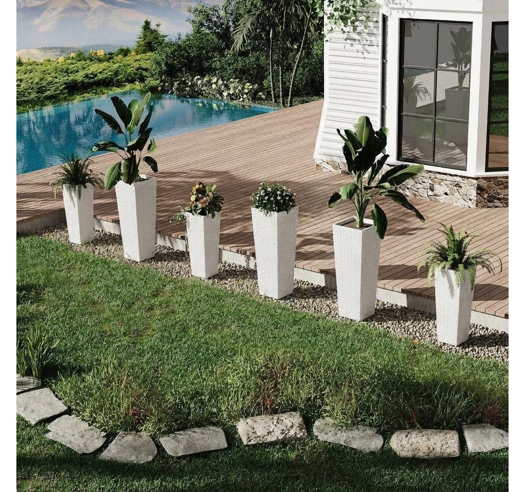 GarveeMore Blumentopf 2er Set Pflanzkübel Outdoor in Rattan-Optik mit Drainagelöchern (2 St)