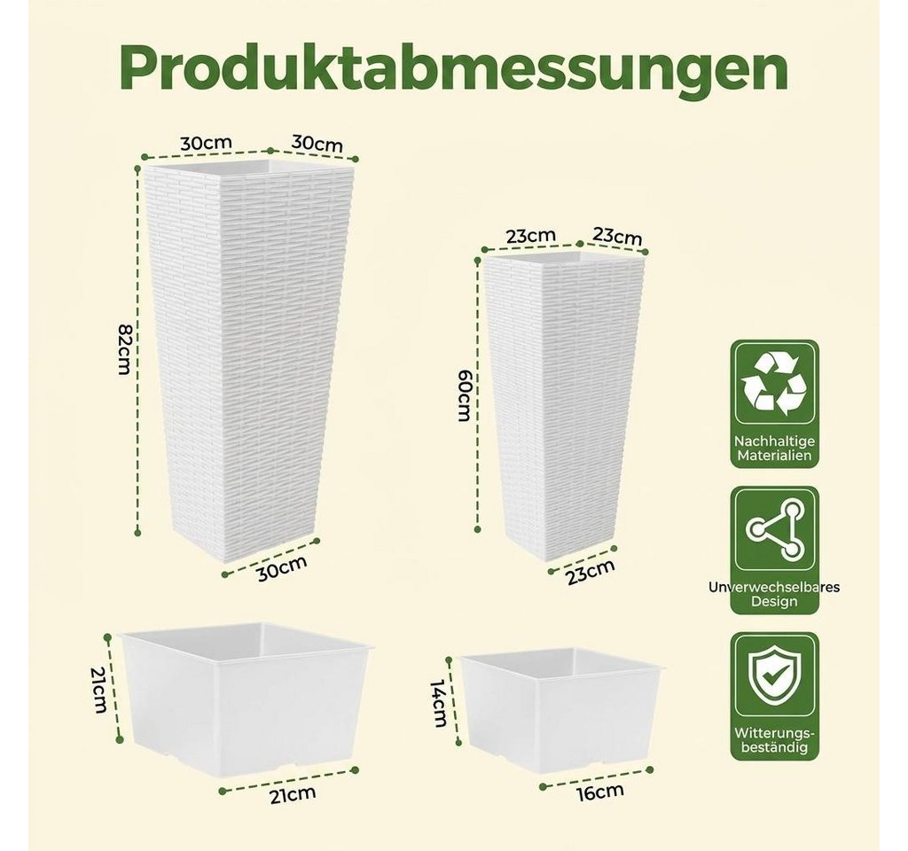 GarveeMore Blumentopf 2er Set Pflanzkübel Outdoor in Rattan-Optik mit Drainagelöchern (2 St) Bild 3