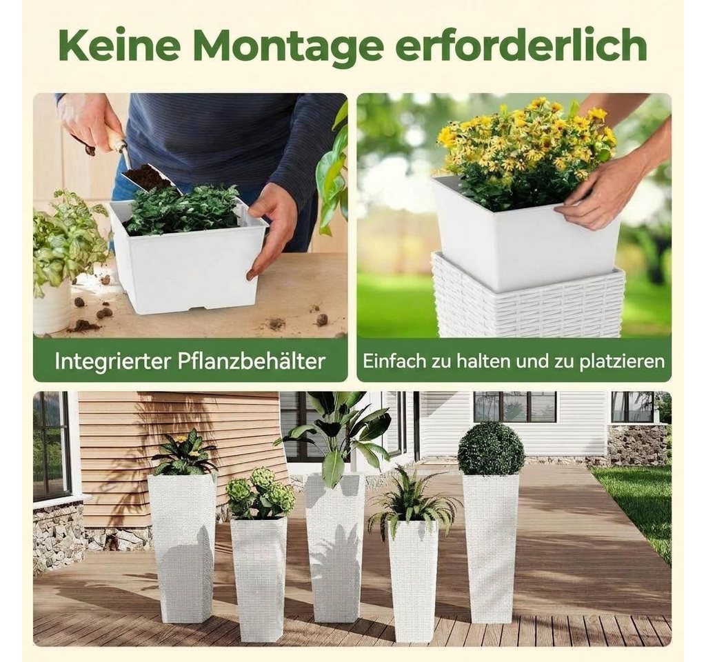 GarveeMore Blumentopf 2er Set Pflanzkübel Outdoor in Rattan-Optik mit Drainagelöchern (2 St) Bild 4