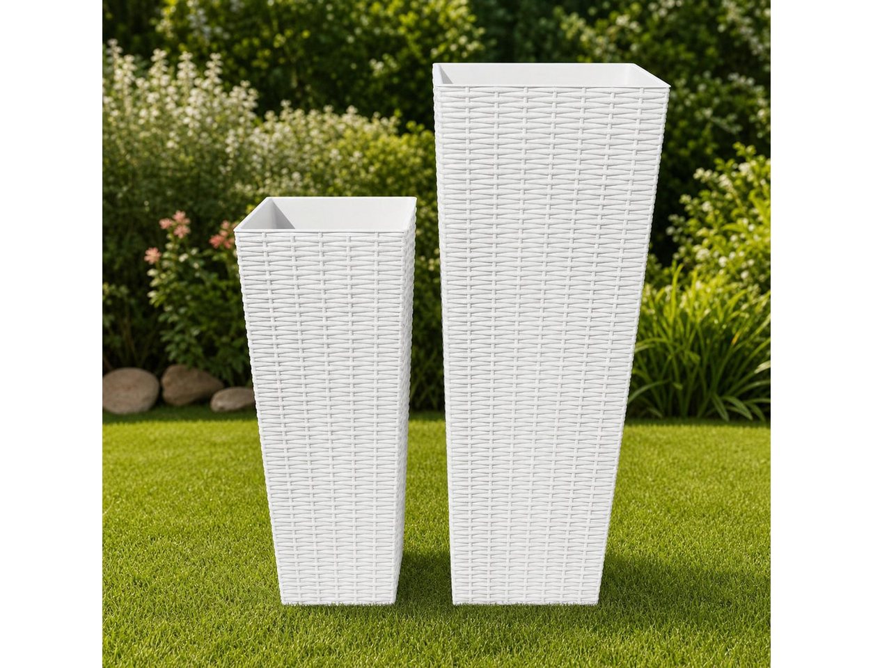 GarveeMore Blumentopf 2er Set Pflanzkübel Outdoor in Rattan-Optik mit Drainagelöchern (2 St) Bild 5