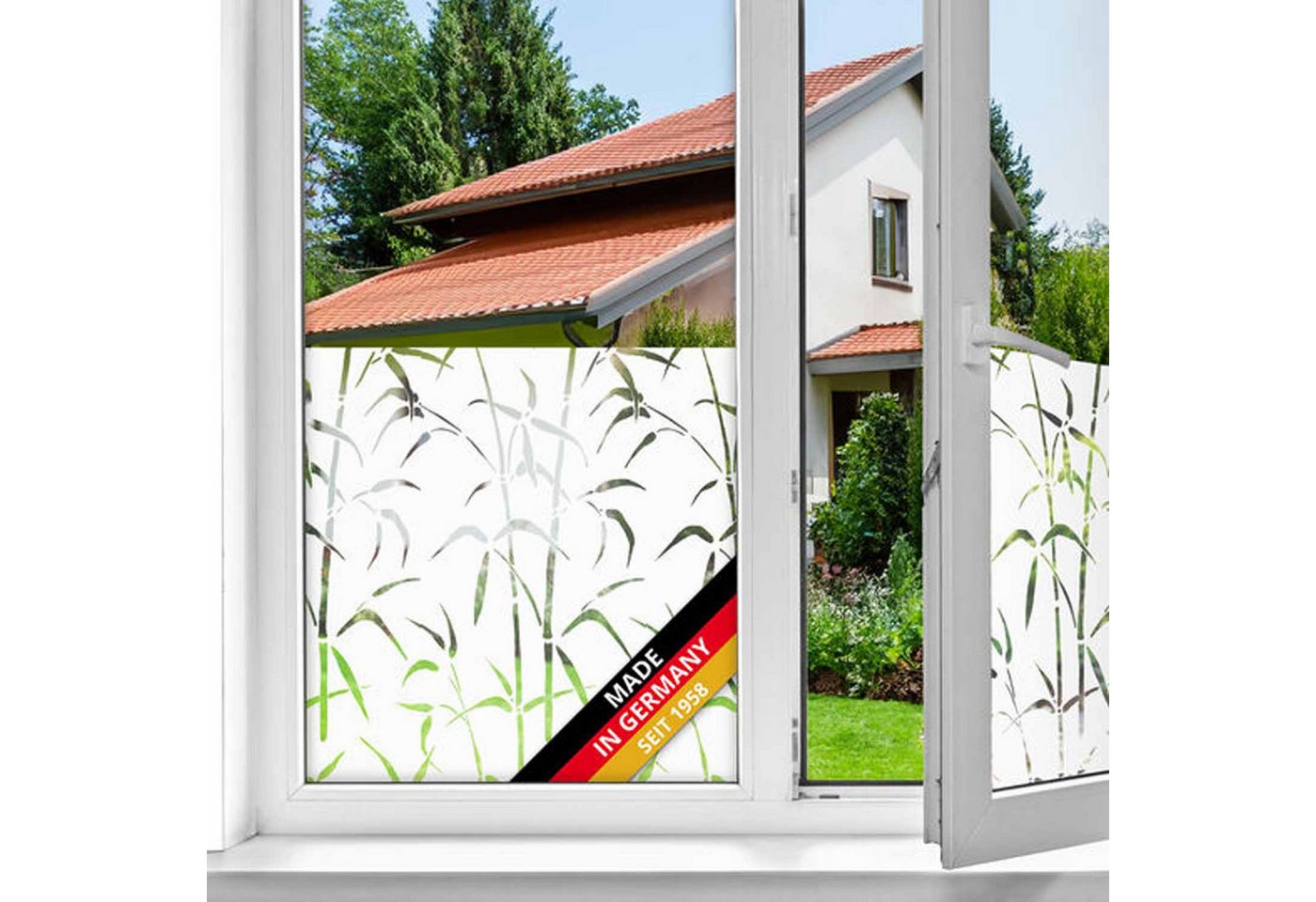d-c-fix Fensterfolie Bamboo - Sichtschutzfolie selbstklebend Milchglasfolie Fenster innen, Leicht geprägte Oberfläche, 210 x 90cm Selbsthaftend, lichtdurchlässig & rückstandslos entfernbar Bild 2