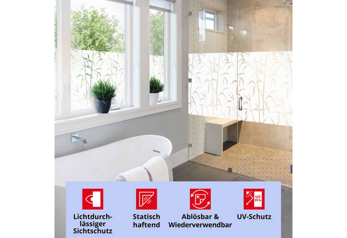 d-c-fix Fensterfolie Bamboo - Sichtschutzfolie selbstklebend Milchglasfolie Fenster innen, Leicht geprägte Oberfläche, 210 x 90cm Selbsthaftend, lichtdurchlässig & rückstandslos entfernbar Bild 3