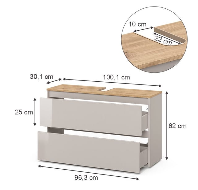 Vicco Waschbeckenunterschrank Majest, Cashmere/Artisan-Eiche, 100.1 x 62 cm mit 2 Schubladen (1-St)