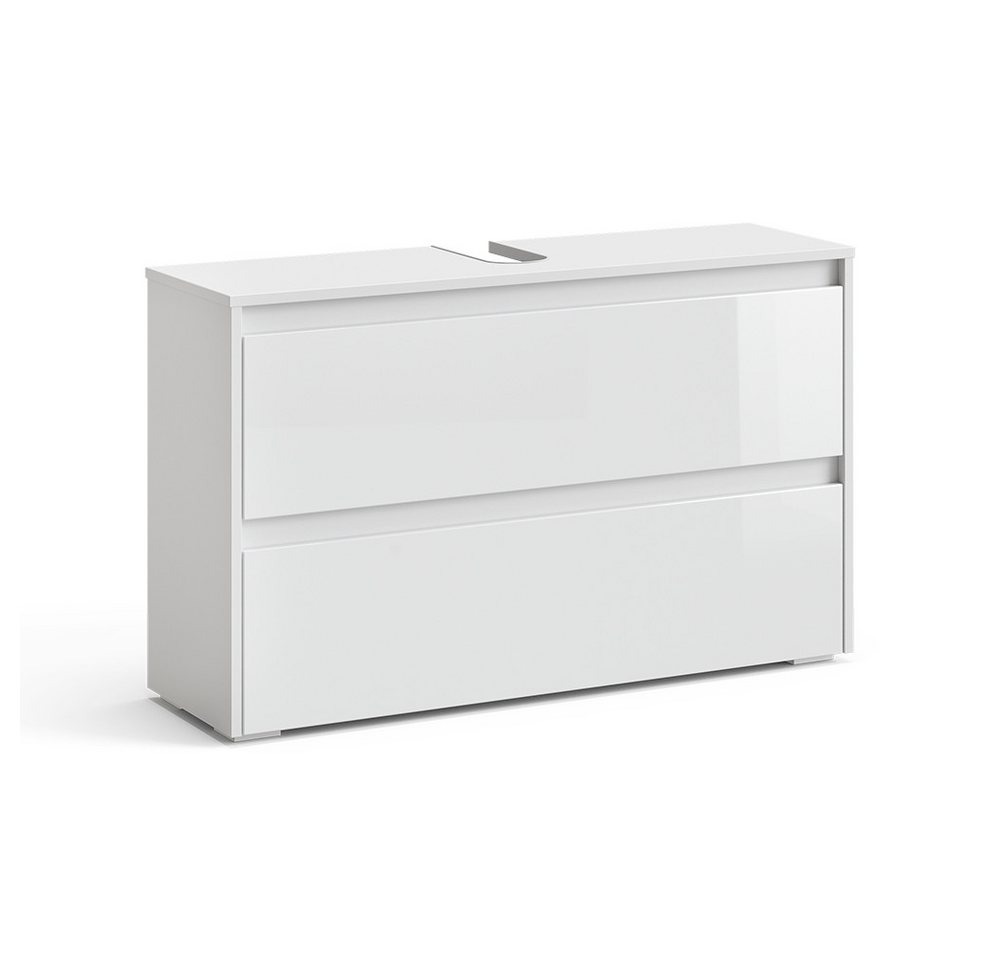 Vicco Waschbeckenunterschrank Majest, Weiß/Weiß Hochglanz, 100.1 x 62 cm mit 2 Schubladen