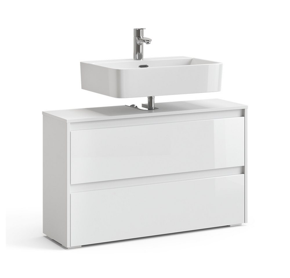 Vicco Waschbeckenunterschrank Majest, Weiß/Weiß Hochglanz, 100.1 x 62 cm mit 2 Schubladen Bild 2