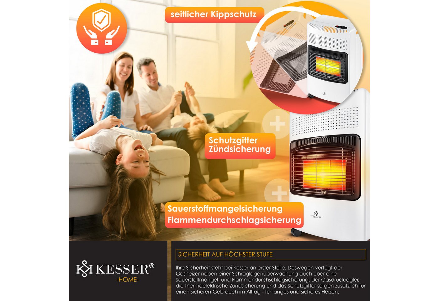 KESSER Heizstrahler, 4200 W, 4200W Keramik Gasheizer Heizstrahler inkl. Gasdruckregler Gasschlauch