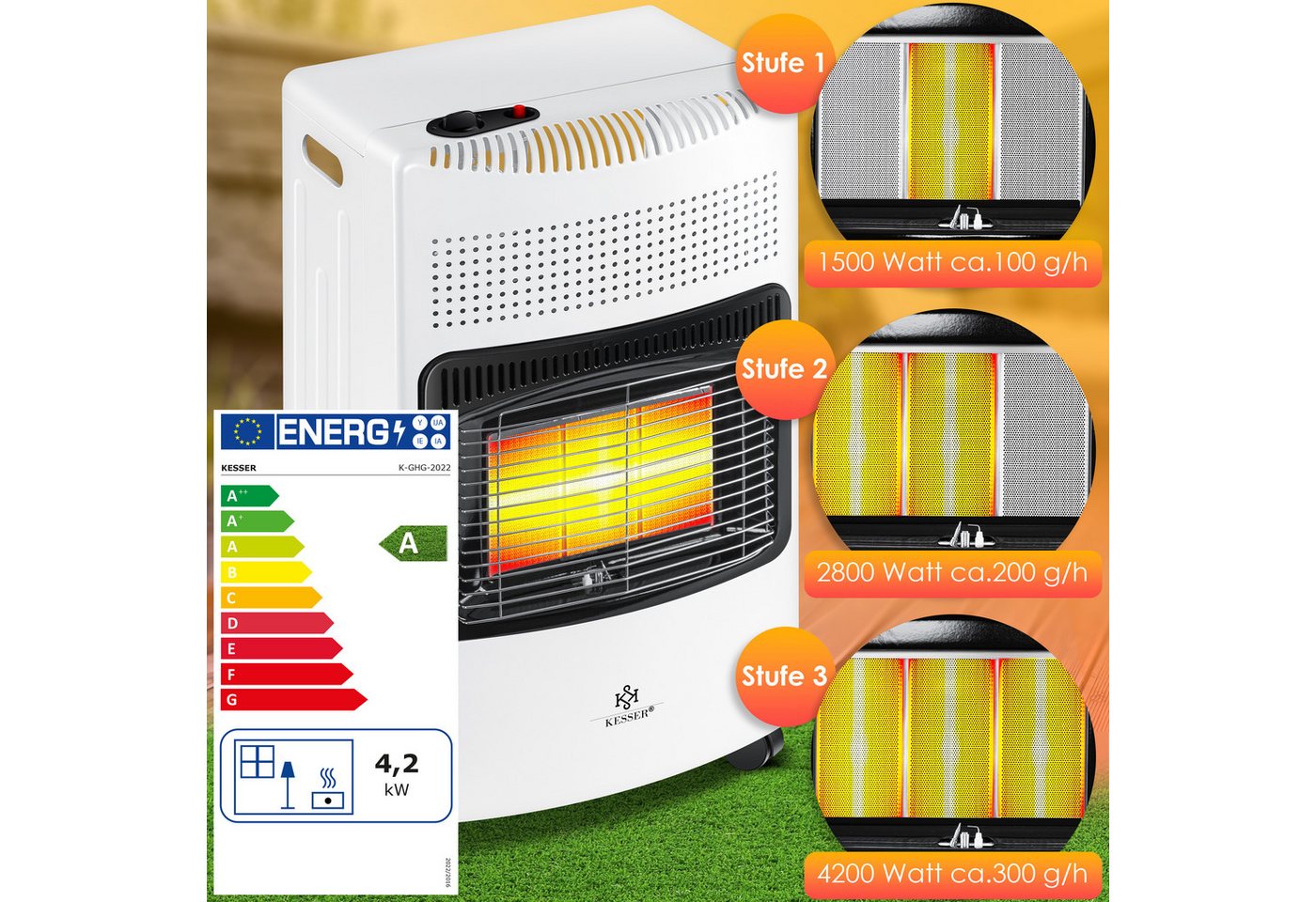 KESSER Heizstrahler, 4200 W, 4200W Keramik Gasheizer Heizstrahler inkl. Gasdruckregler Gasschlauch Bild 3