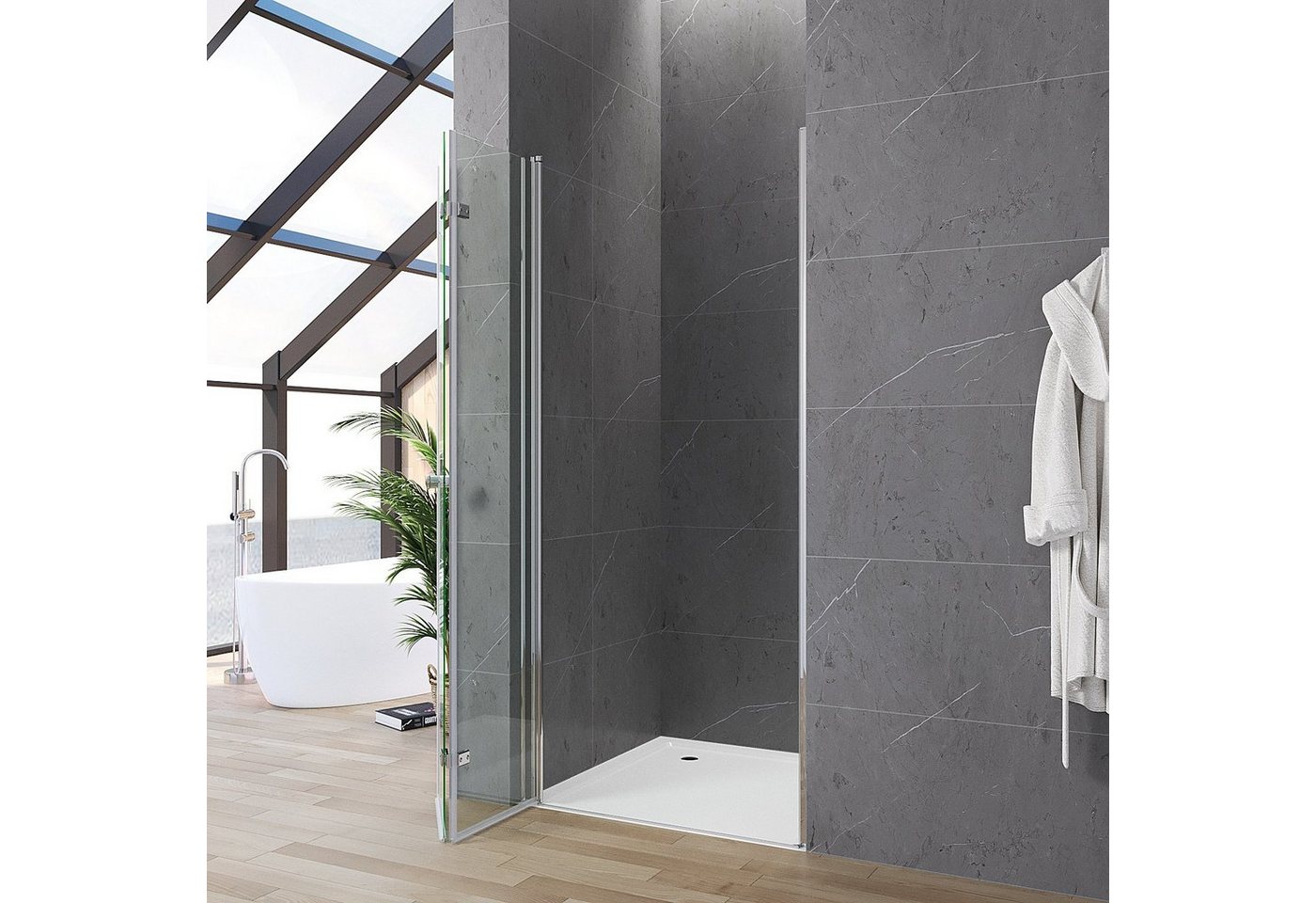 AQUABATOS Dusch-Falttür Duschtür für Nischen faltbar 70 75 80 85 90 95 100 120 cm Nischentür, 70x187 cm, 5 mm Einscheiben-Sicherheitsglas (ESG), mit Verstellbereich, beidseitig montierbar, barrierefrei Bild 3