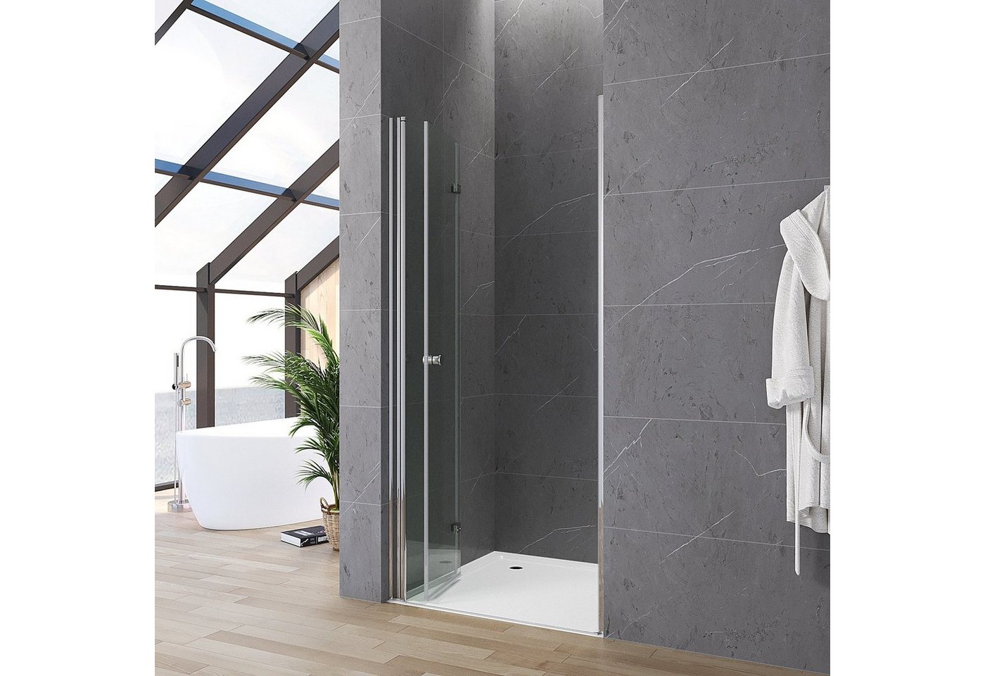 AQUABATOS Dusch-Falttür Duschtür für Nischen faltbar 70 75 80 85 90 95 100 120 cm Nischentür, 70x187 cm, 5 mm Einscheiben-Sicherheitsglas (ESG), mit Verstellbereich, beidseitig montierbar, barrierefrei Bild 4