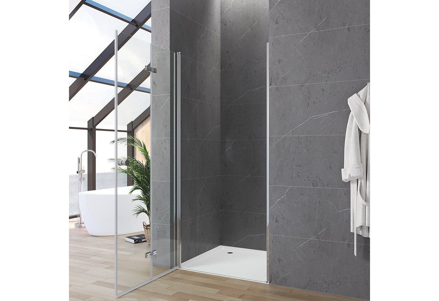 AQUABATOS Dusch-Falttür Duschtür für Nischen faltbar 70 75 80 85 90 95 100 120 cm Nischentür, 70x187 cm, 5 mm Einscheiben-Sicherheitsglas (ESG), mit Verstellbereich, beidseitig montierbar, barrierefrei Bild 5