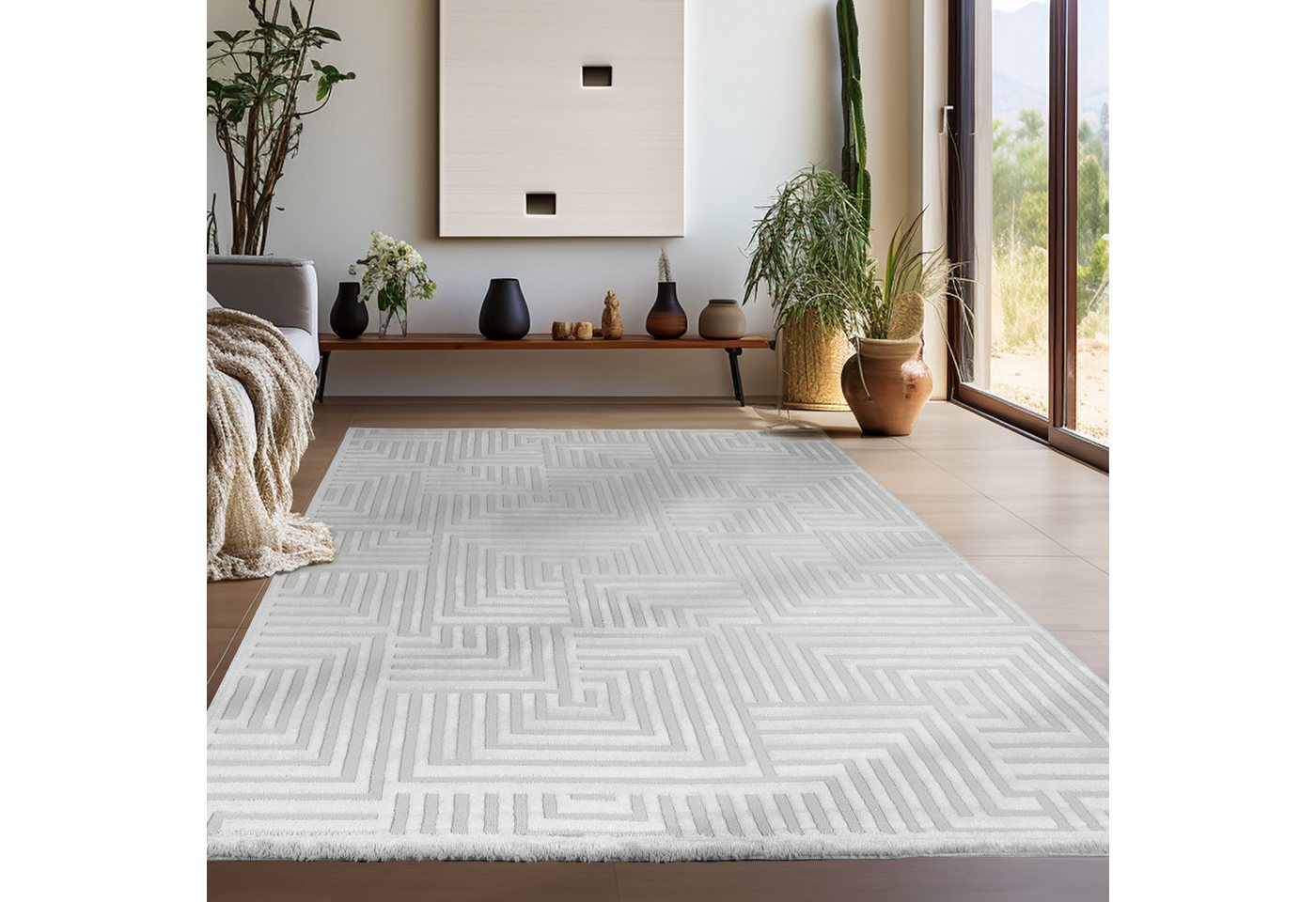 Teppium Teppich Geometrisch Design, Rechteckig, Höhe: 12 mm, Teppich Wohnzimmer Boho Design Skandinavische Stil Natur Optik Bild 2