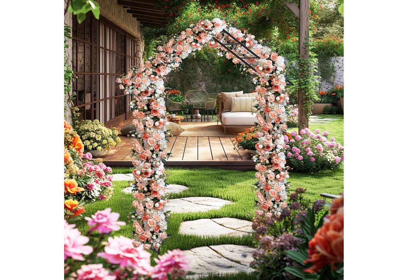 KOMFOTTEU Rosenbogen, Gartenbogen für Kletterpflanzen, 140 x 40 x 223 cm Bild 2