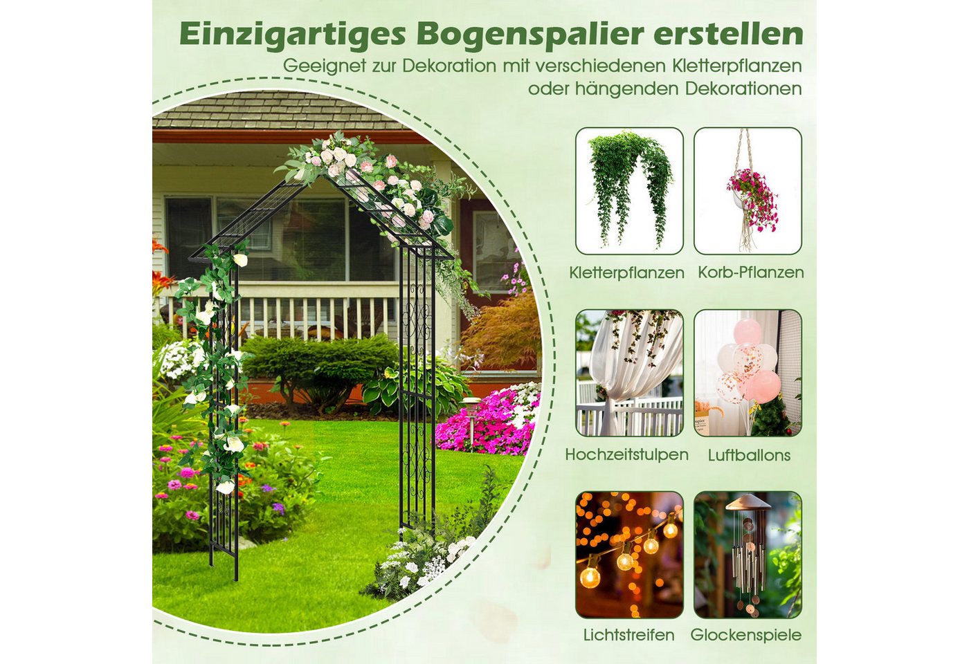 KOMFOTTEU Rosenbogen, Gartenbogen für Kletterpflanzen, 140 x 40 x 223 cm Bild 3