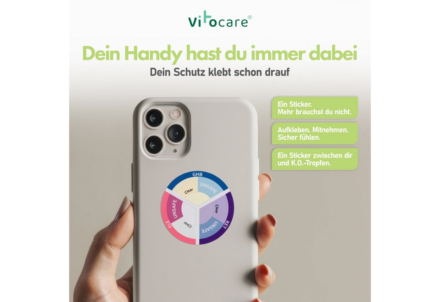 Vitocare Trinkwassertest KO Tropfen Test Drink-Sticker, Ketamin & GHB Schnelltest, 5 Stk. Bild 2