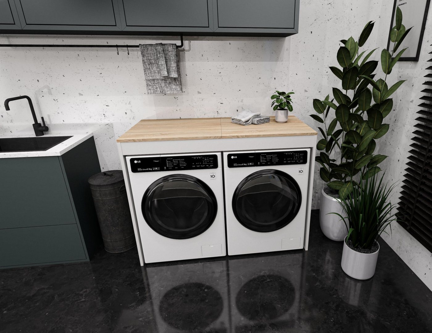 TREND WERK Waschmaschinenumbauschrank für Waschmaschine & Trockner B128,4 x T60,8 x H97 cm (Umbauschrank Badschrank, in 9 Farbvarianten für 2 Geräte nebeneinander) Doppelschrank für Waschmaschine & Trockner Bild 3