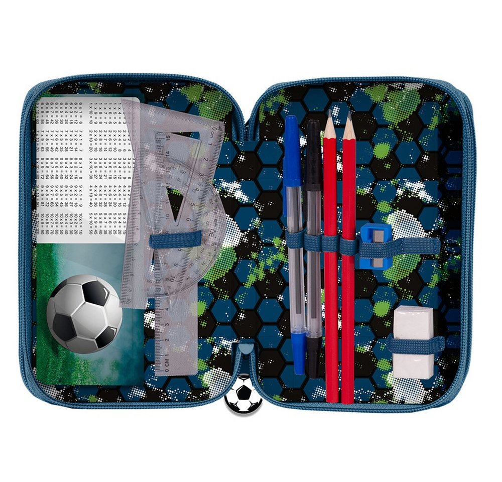PASO Federmäppchen, (Dreifach-Federmäppchen, Fe), FOOTBALL XXL Federmäppchen mit 3 Fächern und Zubehör Bild 5