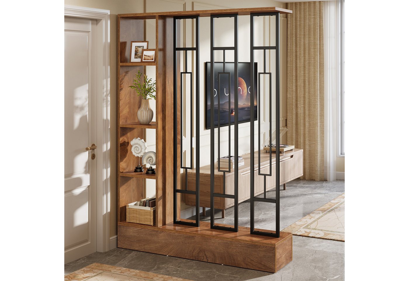 Tribesigns Raumteilerregal Moderner Raumteiler aus Holz und Metall – Freistehende Trennwand 180cm Bild 2