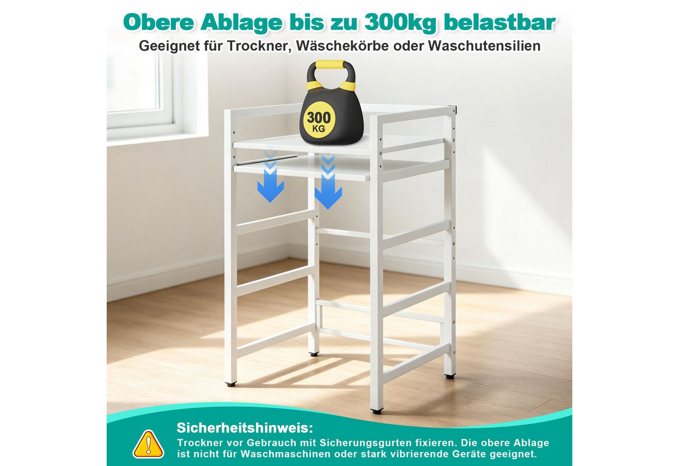 Clanmacy Waschmaschinenumbauschrank Waschmaschinenregal mit Ausziehboden obere Ablage bis 300 kg Weiß Bild 4