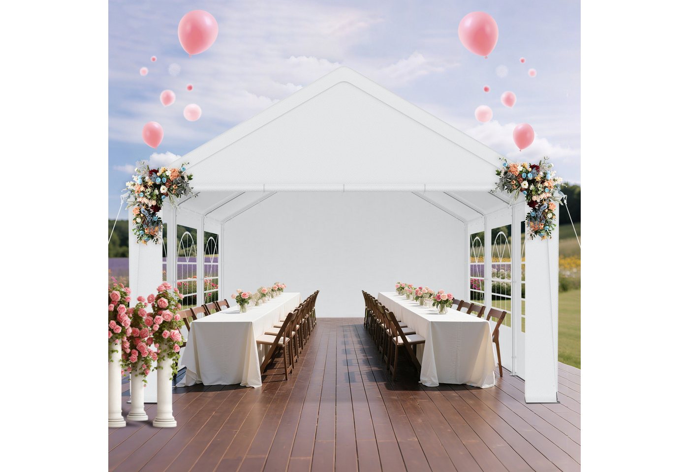 FIVMEN Pavillon Partyzelt 4x6m mit Verzinktem Stahlgestänge Gartenpavillon, 6 Abnehmbare Seitenwände mit Garten Hochzeit Bild 3