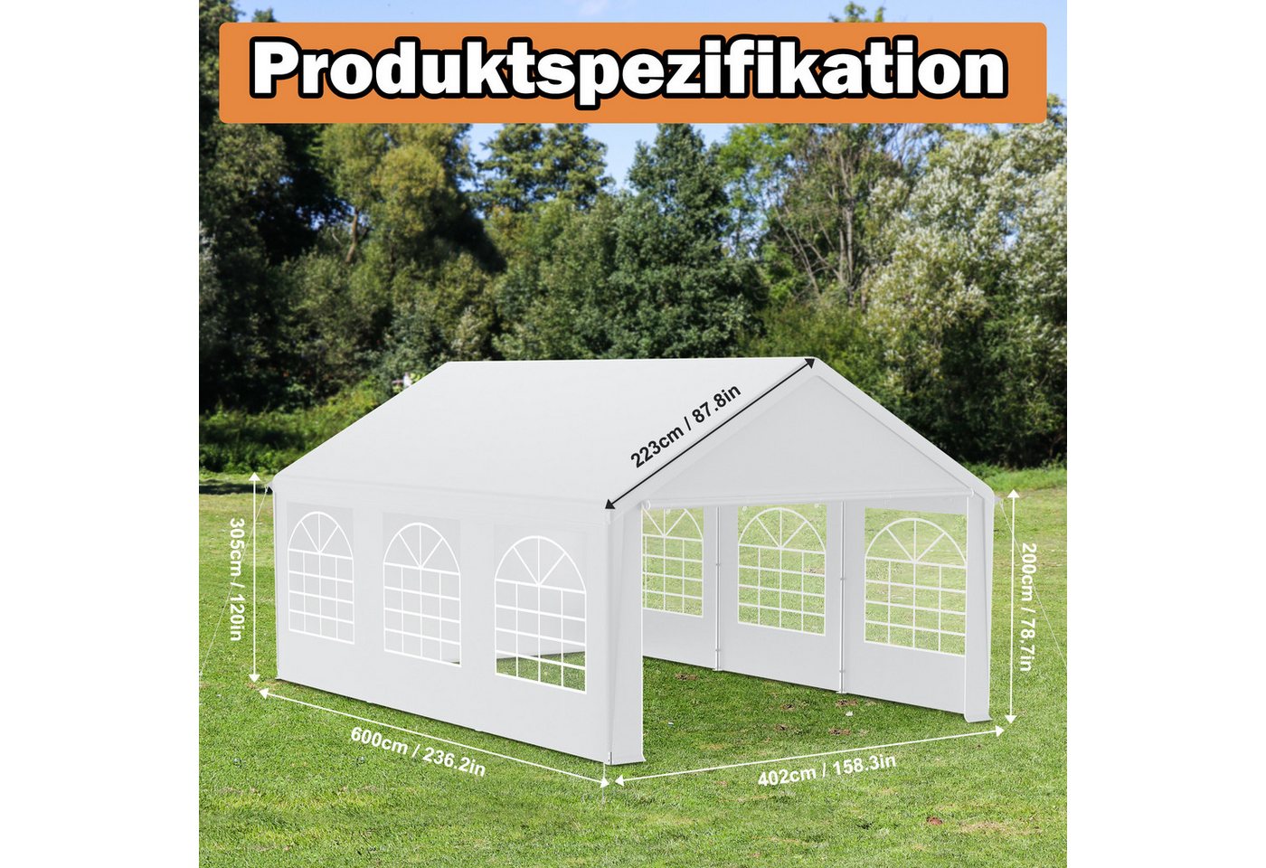 FIVMEN Pavillon Partyzelt 4x6m mit Verzinktem Stahlgestänge Gartenpavillon, 6 Abnehmbare Seitenwände mit Garten Hochzeit Bild 5