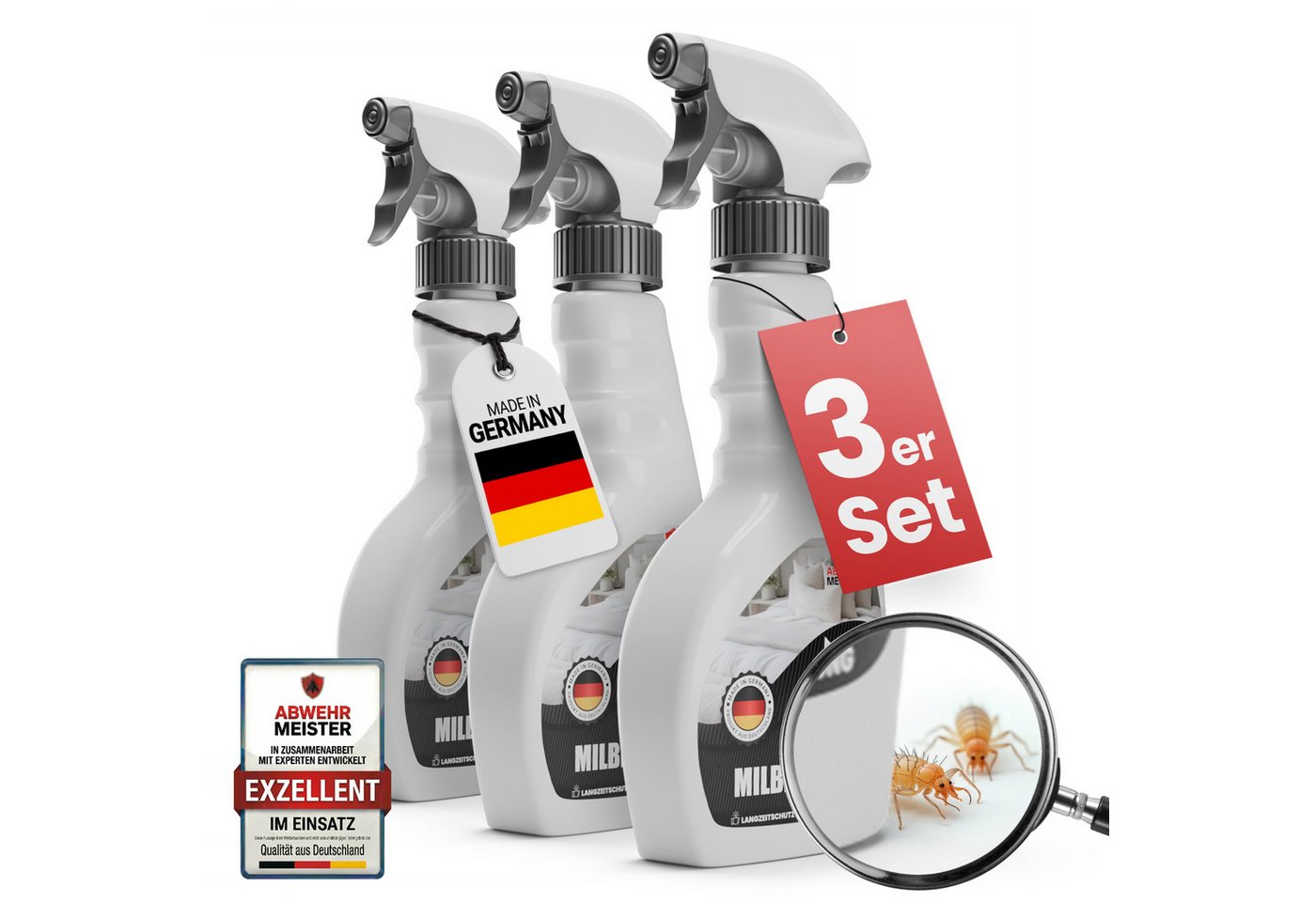 ABWEHR MEISTER Milbenspray Milbenspray für Matratzen & Polster [500 ml], 3-St. Bild 3