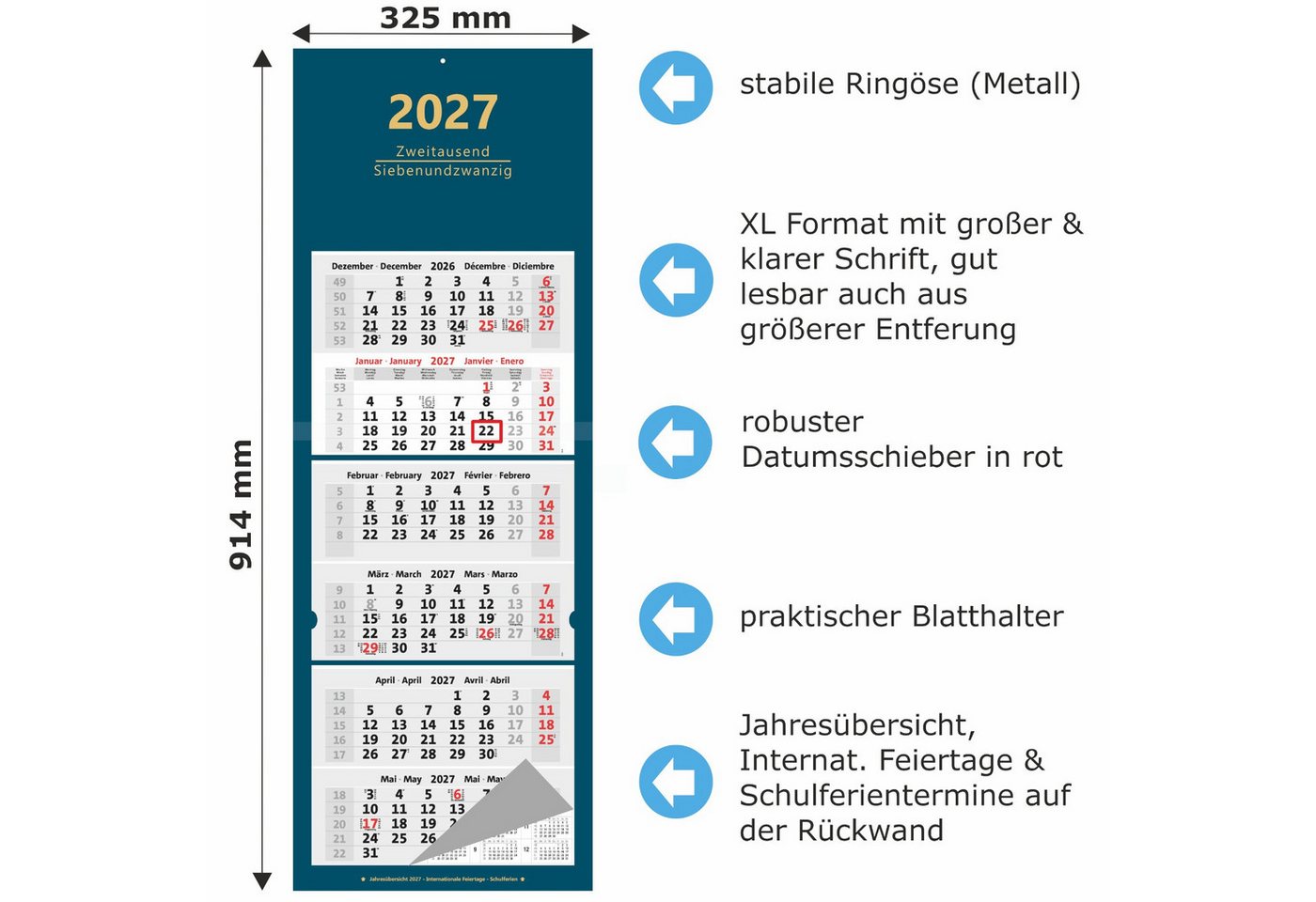 Anschütz Wandkalender 6-Monatskalender 2027 blau Bild 5
