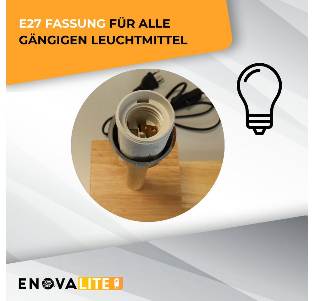 ENOVALITE LED Tischleuchte Tischleuchte aus Holz mit praktische Bücherablage und Stoffschirm Bild 3