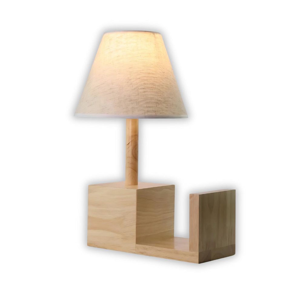 ENOVALITE LED Tischleuchte Tischleuchte aus Holz mit praktische Bücherablage und Stoffschirm Bild 4