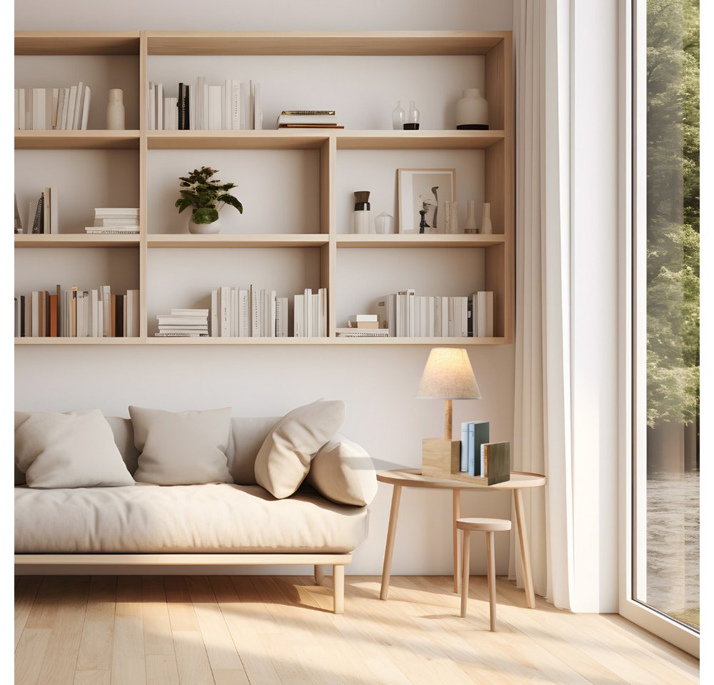 ENOVALITE LED Tischleuchte Tischleuchte aus Holz mit praktische Bücherablage und Stoffschirm Bild 5