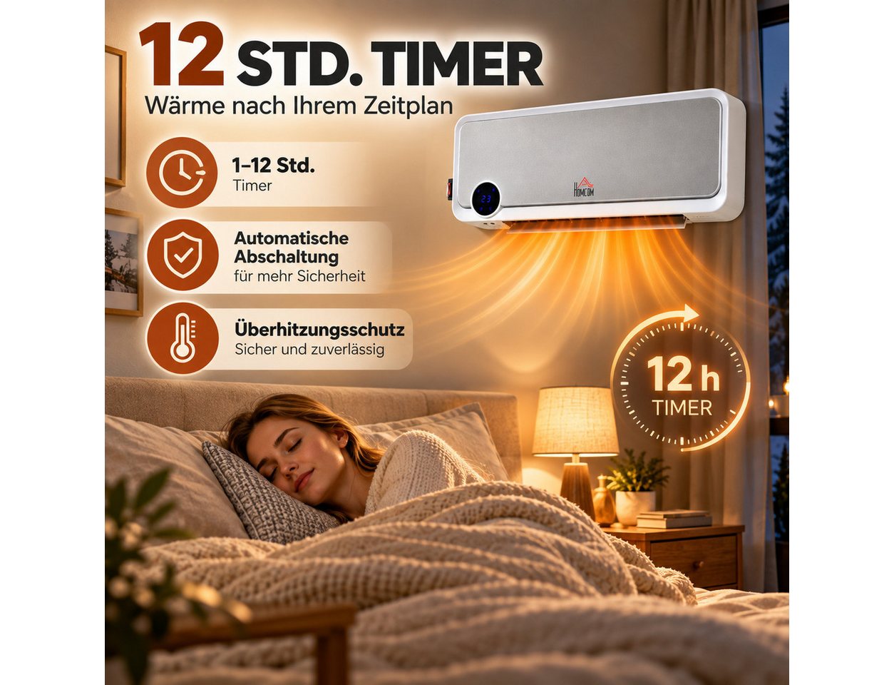 MIBODE Heizlüfter Heizlüfter Wandmontage 2000W mit Fernbedienung LED-Display 12h Timer, platzsparende Wandmontage, 30° Oszillation, Fernbedienung bis 5 m Bild 2