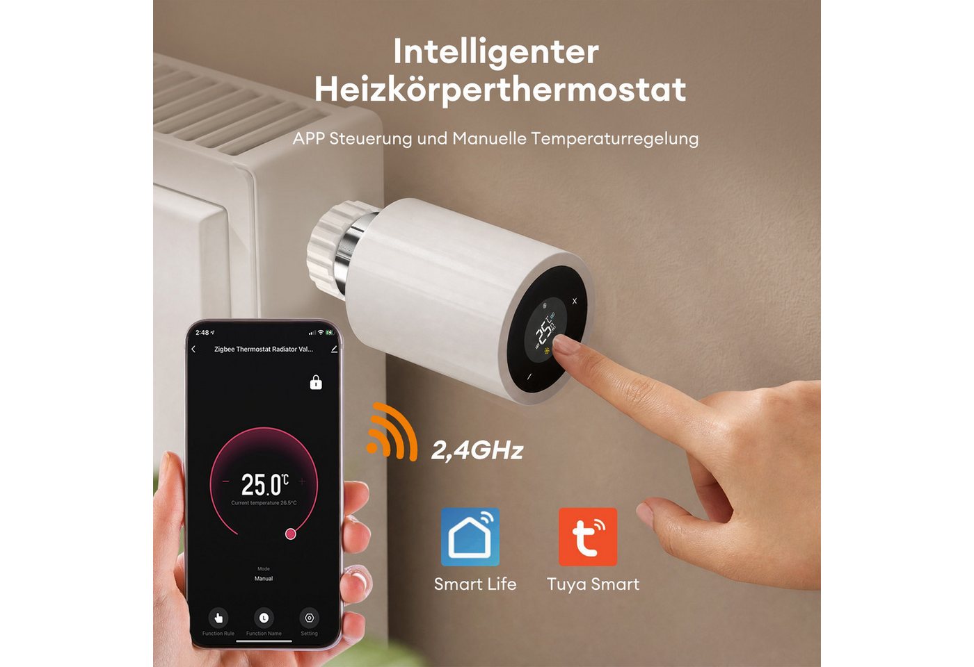 HS Onsing Heizkörperthermostat smart Wifi Heizungsthermostat Steuerung per Tuya, Smart Life APP, Zigbee-Hub erforderlich, Kompatibel mit Alexa und Google Assistant
