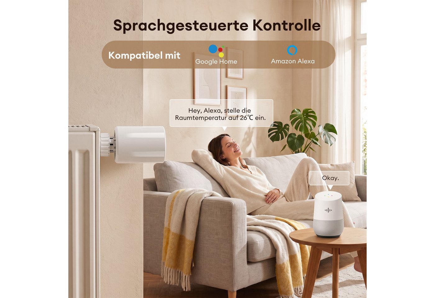 HS Onsing Heizkörperthermostat smart Wifi Heizungsthermostat Steuerung per Tuya, Smart Life APP, Zigbee-Hub erforderlich, Kompatibel mit Alexa und Google Assistant Bild 4
