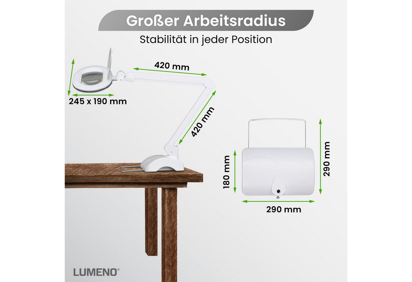 Lumeno Lupenlampe 861XGR Lupenleuchte Lupenlampe mit ovaler Echtglaslinse kristallklar, LED fest integriert, Kaltweiß, 6500 K Bild 5