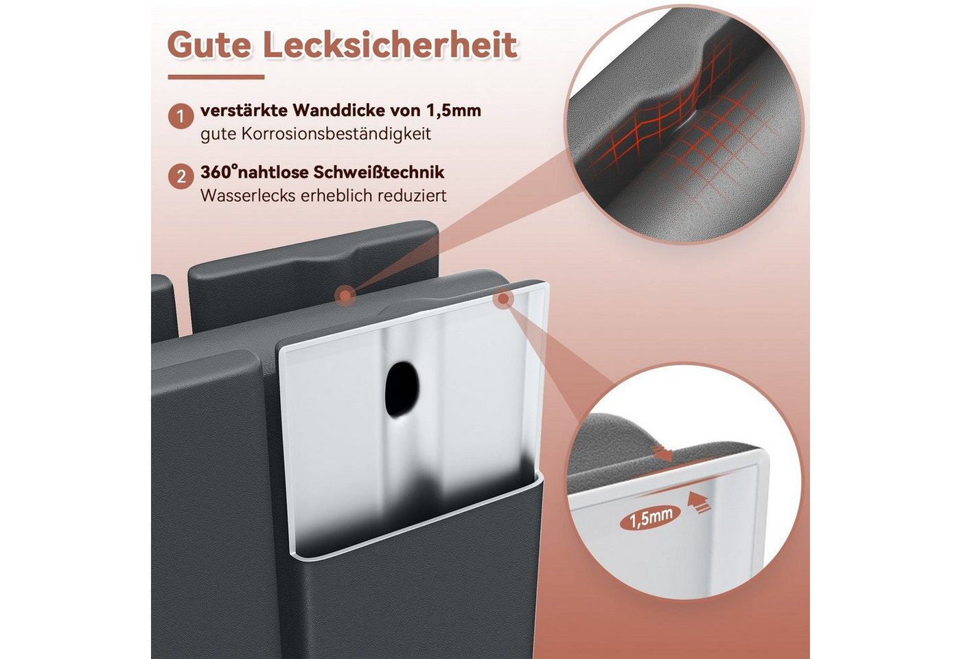 ELEGANT Heizkörper Designheizkörper Flach mit Multiblock,Anthrazit,Bad, 1600/1800x542mm Vertikal, mit Multiblock, Doppellagig/ Einlagig