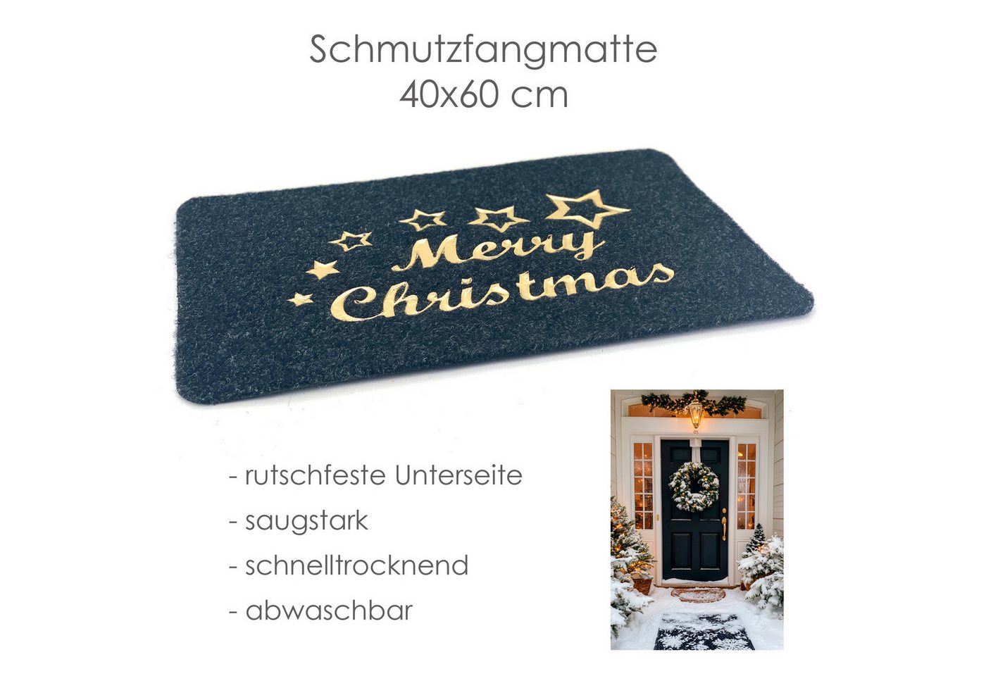 heimtexland Fußmatte Schmutzfangmatte Merry Christmas Fußabstreifer, rechteckig, Höhe: 40 mm, Schmutzmatte I Teppich rutschfest I Weihnachten I Deko Bild 2
