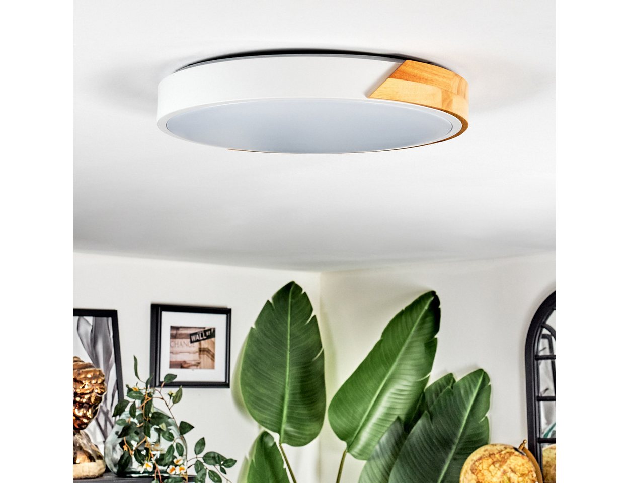 hofstein Deckenleuchte Deckenlampe aus Metall/Holz/Kunststoff in Naturfarben/Weiß, ohne Leuchtmittel, moderne Deckenleuchte (39 cm), CCT einstellbar, mit Fernbedienung Bild 4