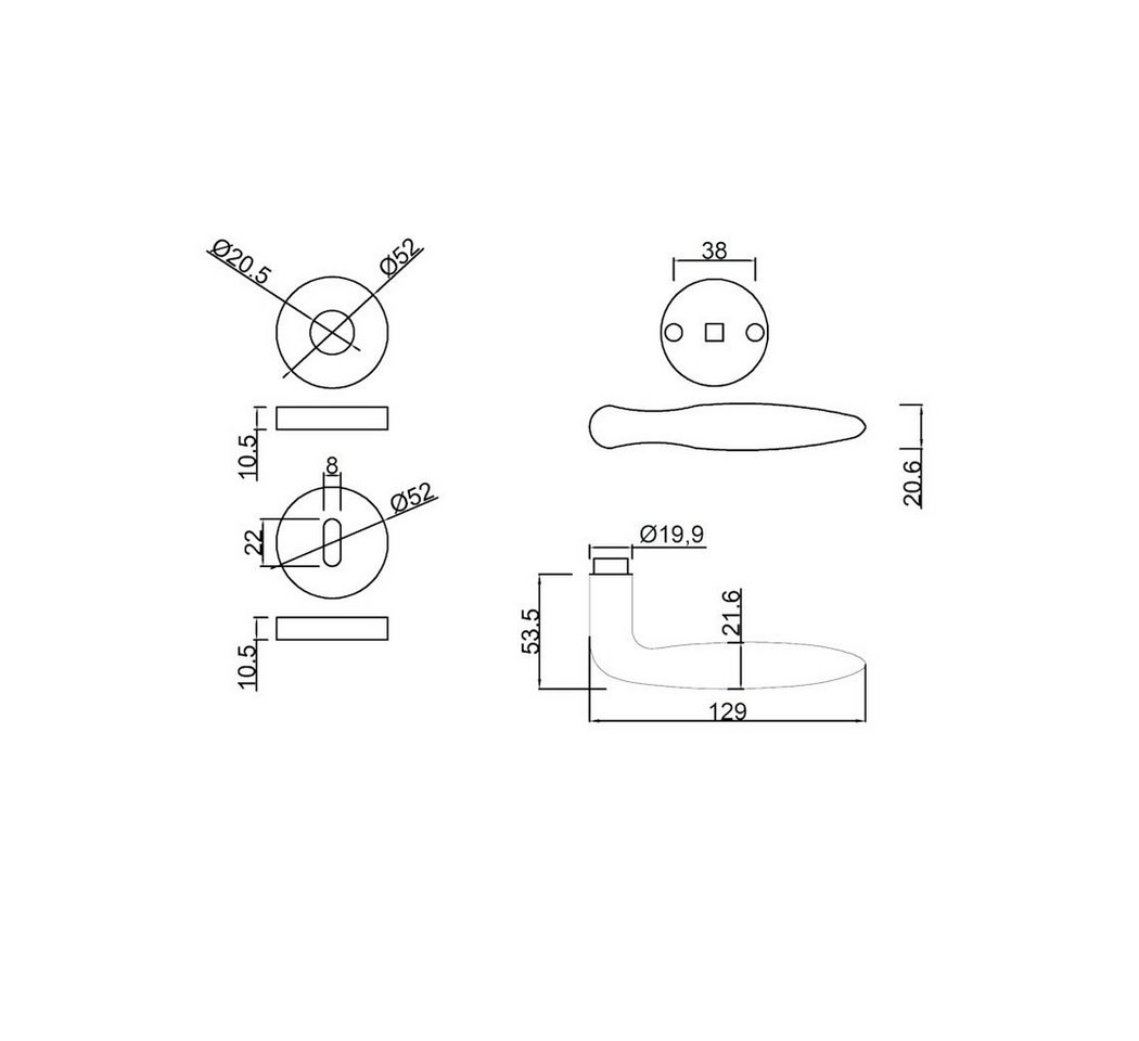 MeinTürgriff Drückergarnitur Estoril Edelstahl Türgriff für Innentüren L-Form Rosettengarnitur WC, 1-tlg., Türdicke: 38-42 mm, Vierkantmaß: 8 mm
