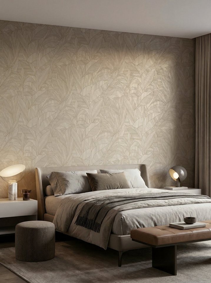 Newroom Vliestapete Solara Braun Tapete Vliestapete Blätter, strukturiert, Mustertapete Bild 2