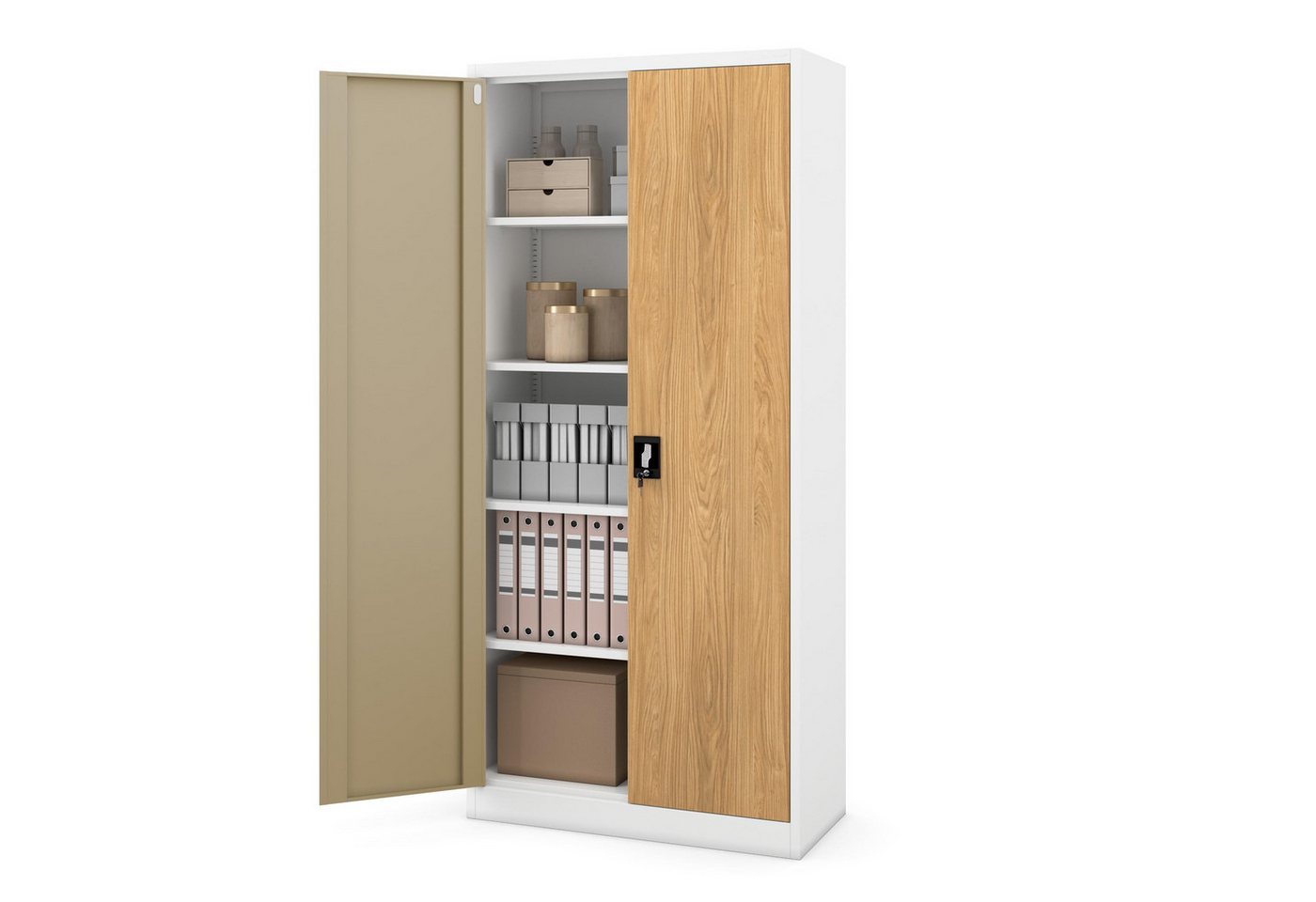 Jan Nowak Aktenschrank Metall Büroschrank abschließbar 90 cm JAN H 4 Böden Stahl (Ordnerschrank Aktenschrank Büro Kanzlei Praxis Sozialraum, Kaltwalzstahl 0,6 mm 195 x 90 x 40 cm Wandmontage 50 Ordner) Schloss 2 Schlüssel robust langlebig 17 Farben Bild 4