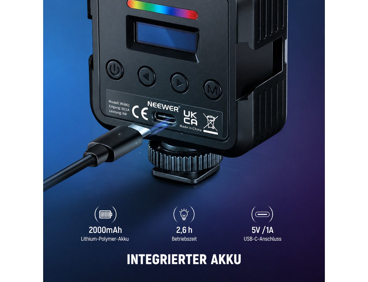 Toomoke Videoleuchte RGB Kameralicht für Foto, Video und Streaming, LED Fotolicht für Vlog, Social Media und Content Creation