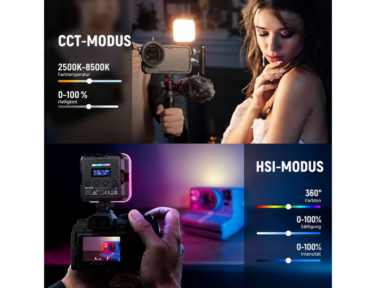 Toomoke Videoleuchte RGB Kameralicht für Foto, Video und Streaming, LED Fotolicht für Vlog, Social Media und Content Creation Bild 2