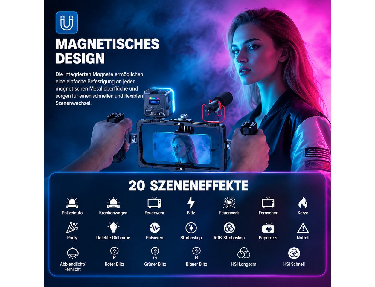Toomoke Videoleuchte RGB Kameralicht für Foto, Video und Streaming, LED Fotolicht für Vlog, Social Media und Content Creation Bild 4