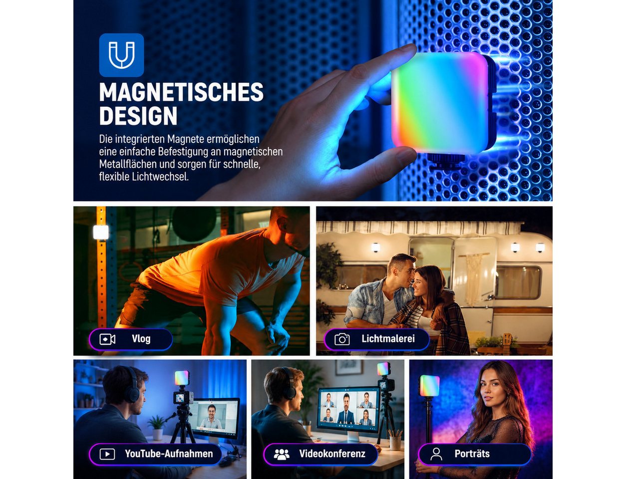 Toomoke Videoleuchte RGB Kameralicht für Foto, Video und Streaming, LED Fotolicht für Vlog, Social Media und Content Creation Bild 5