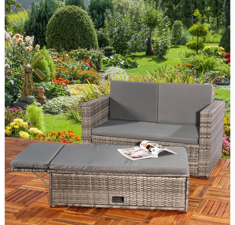 Feel2Home Gartenlounge-Set Gartensofa Fußbank Lounge Polyrattan Outdoor Garnitur versch. Farben, (Set, 2-tlg., Sofa & Ottomane), Kissen inkl. Reißverschluss daher abnehm- und waschbar Bild 2