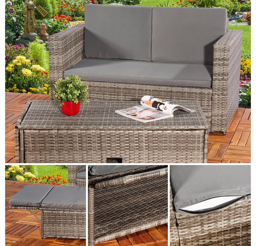 Feel2Home Gartenlounge-Set Gartensofa Fußbank Lounge Polyrattan Outdoor Garnitur versch. Farben, (Set, 2-tlg., Sofa & Ottomane), Kissen inkl. Reißverschluss daher abnehm- und waschbar Bild 5