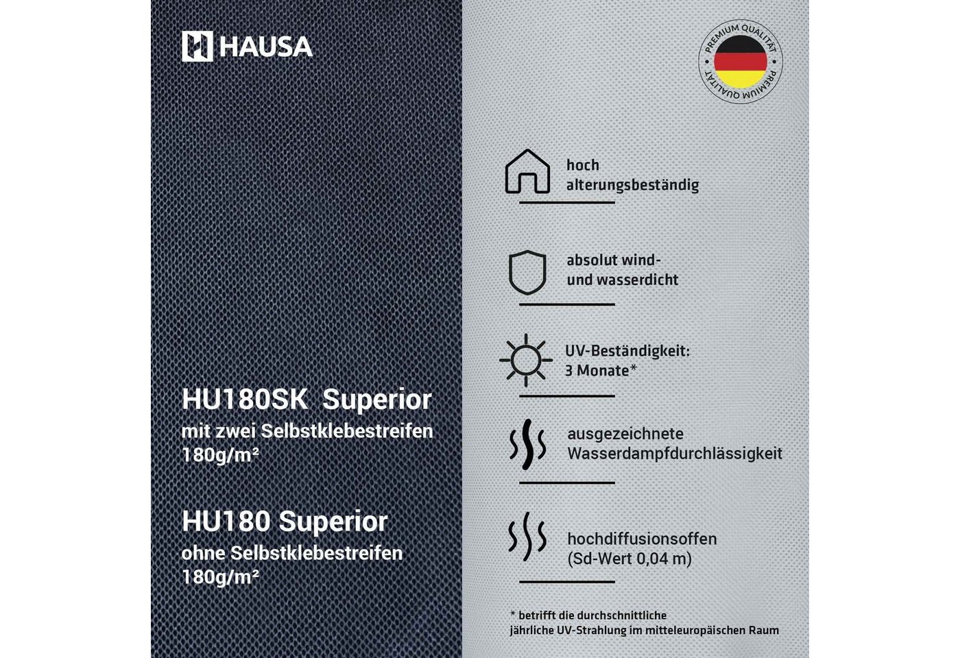 Hausa Dachbahn Unterspannbahn Dach Superior HU180, Ohne Selbstklebestreifen, 150 m² pro Paket, (180g/m², 2-St., 2 x 1,5m x 50m), flexible dreilagige hochdiffusionsoffene Unterdeckbahn Bild 3