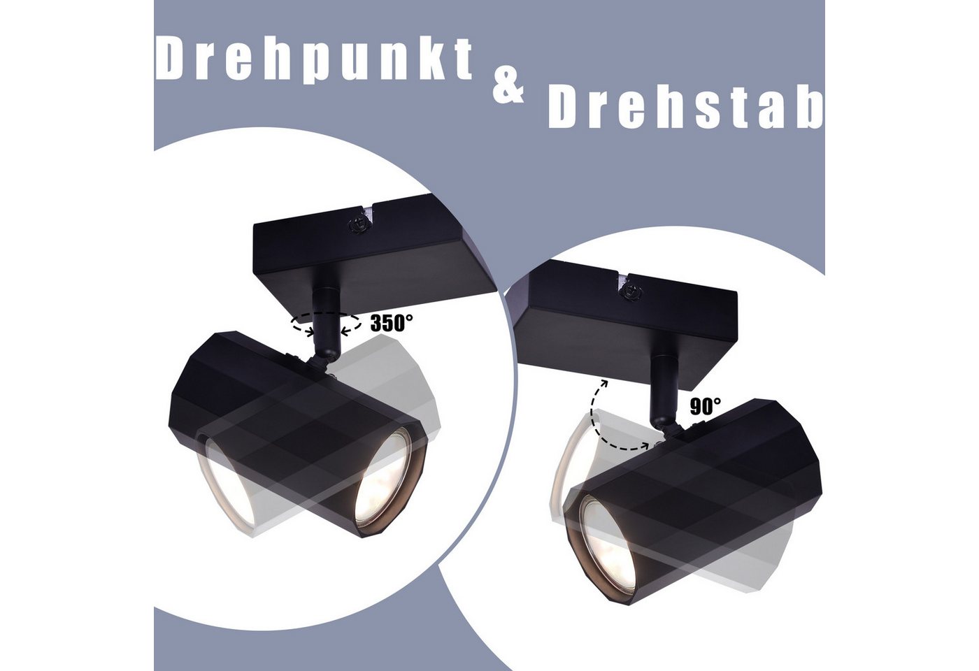 Nettlife Deckenstrahler 1 Flammig Schwarz Deckenstrahler Vintage Metall GU10 Schwenkbar 350°, Schwenkbar 350°, ohne Leuchtmittel, Schwenkbar 350° für Flur Küche Schlafzimmer Arbeitszimmer