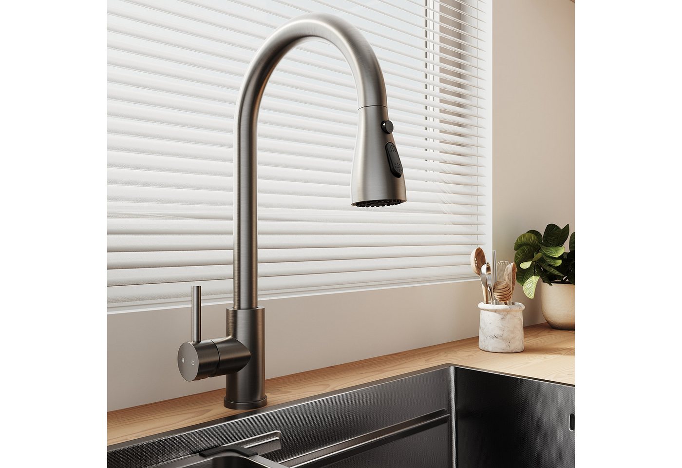 SONNI Küchenspüle Spülbecken 304 Edelstahl 70x45cm Küchenspüle, Einbauspüle mit Armatur, Schmaler Rand, 70/22.4 cm, mit ausziehbarem Wasserhahn,Nano-Beschichtung, geräuscharm