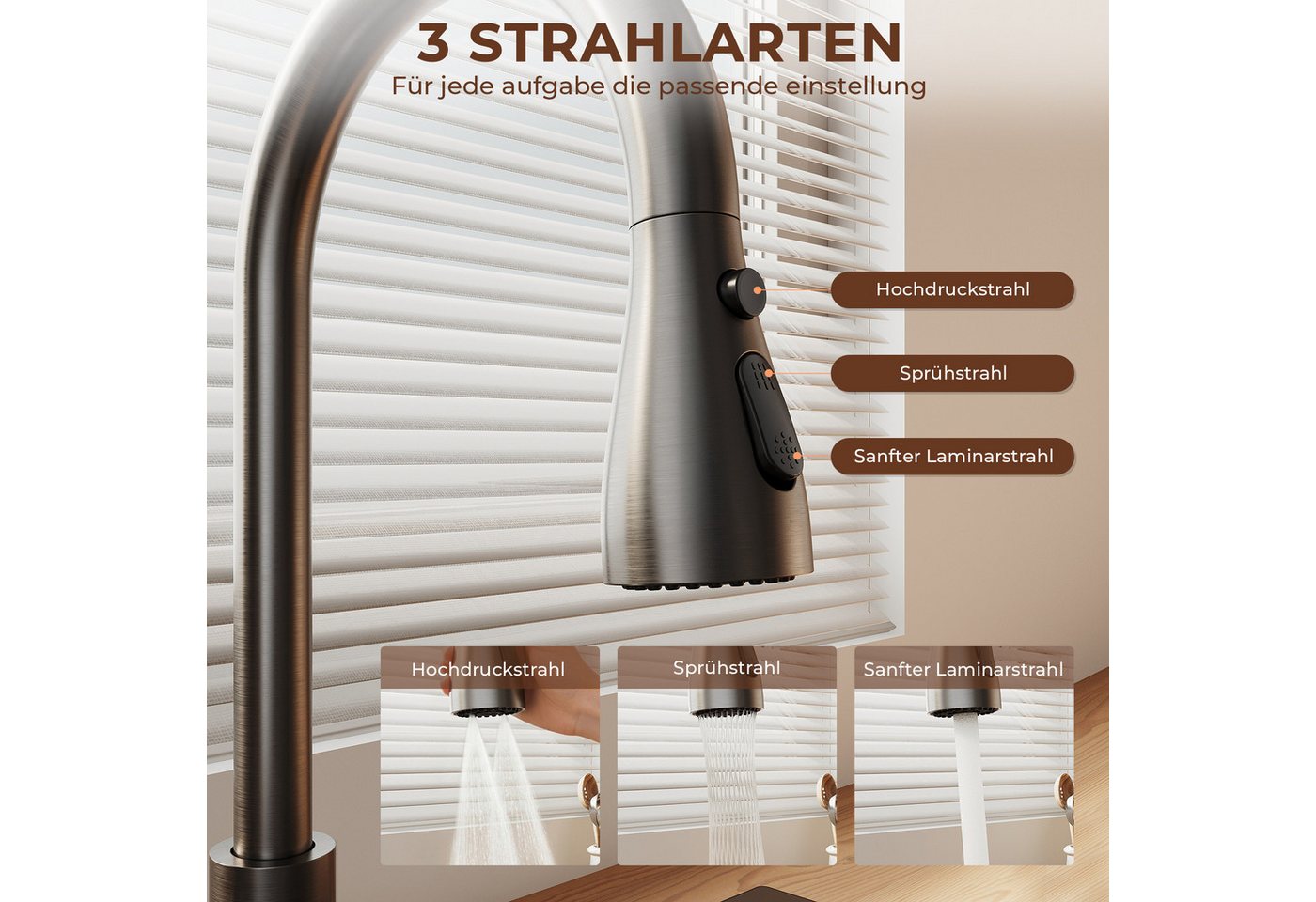 SONNI Küchenspüle Spülbecken 304 Edelstahl 70x45cm Küchenspüle, Einbauspüle mit Armatur, Schmaler Rand, 70/22.4 cm, mit ausziehbarem Wasserhahn,Nano-Beschichtung, geräuscharm Bild 2